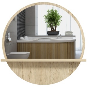 Oglindă de Baie Rotundă din PAL și Sticlă cu Raft pentru Depozitare și 2 Cârlige pentru Fixare, Ø45x10 cm, Lemn Natural - Img 1