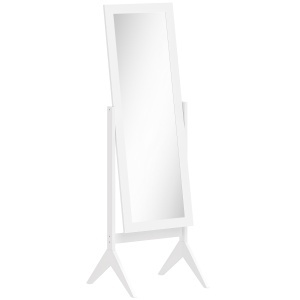 Oglindă de dimensiuni mari cu 4 picioare și unghi reglabil, din lemn și sticlă, 47x46x148 cm, Alb - Img 1