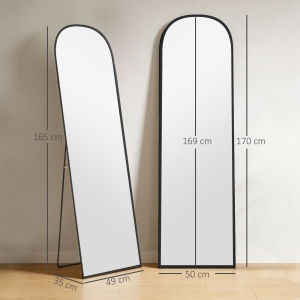 Oglindă de Podea și Perete Modernă din Aliaj de Aluminiu cu Suport Pliabil, 50x170 cm, Neagră - Img 3