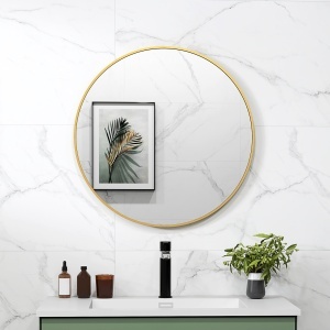 Oglindă Rotundă pentru Baie, din Sticlă și Oțel, Ø70x2.5 cm, culoare Auriu - Img 2
