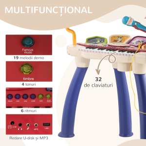 Orga Pian pentru Copii cu Set de Tobe Instrument Muzical Electronic cu Sunete Multiple Lumini Microfon Taburet pentru Fete si Baieti - Img 4
