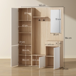 Organizator Intrare cu Oglindă, Montaj Fără Găuri și Sistem Anti-Înclinare, Design Robust, 145 x 29 x 184 cm - Img 3