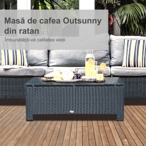 Ousunny Masa de Cafea cu Sticla Securizata, Negru - Img 6