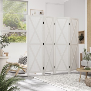 Paravan Interior cu 4 Panouri Pliabile din Lemn, 182x170 cm, Alb - Img 2