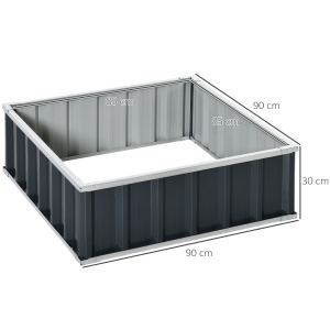 Pat de Gradina Inaltat din Otel, Baza Deschisa si Asamblare fara Utilizarea Sculelor, 90x90x30cm - Img 3