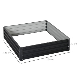 Pat de Gradina Inaltat Galvanizat de 120x120x30cm, Jardiniera Pat Inaltat cu Cadru din Otel pentru Legume, Flori, Plante si Plante Aromatice, Gri - Img 3