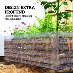 Pat de Grădină Ridicat pentru Exterior cu Fund Deschis și Bare de Susținere, Jardinieră din Oțel Galvanizat, pentru Flori, Legume, Balcon sau Grădină, 180x90x57,5 cm, Gri Închis - Img 4