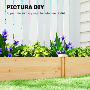 Pat de Grădină Ridicat pentru Exterior cu Separator Central și Bază Deschisă, Ghiveci din Lemn de Brad, pentru Flori, Legume pentru Balcon și Grădină, 235x121x26 cm, Culoare Lemn - Img 6