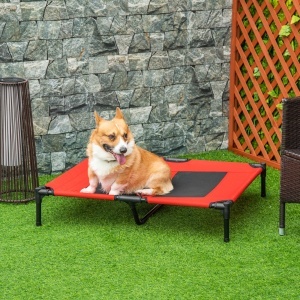 Pat pentru Câini Înălțat, Pat Mare Pentru Câini de Călătorie cu Greutate de Până la 30 kg, 91,5x76,2x18 cm, Roșu - Img 2
