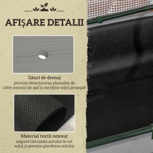 Pat pentru Grădină Ridicat cu Acoperiș din PE, Jardinieră Ridicată din Brad cu 4 Găuri de Drenaj, pentru Flori și Legume, pentru Grădină, Balcon, 121x55x117 cm, Gri Închis - Img 5