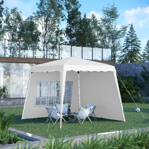 Pavilion pliabil cu 2 laterale, Stalpi oblici si geanta de transport, cort de evenimente inaltime reglabila UV50+, cort de gradina, curte, acoperis 2,4 x 2,4 m / baza 2,9 x 2,9 m, alb - Img 9