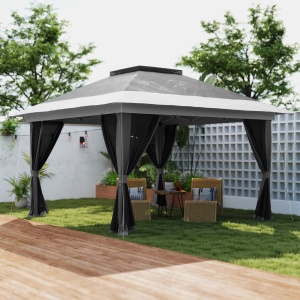 Pavilion Pliabil cu Pereți din Plasă, Înălțime Reglabilă și Protecție UV, 356x356x280 cm, Gri - Img 2