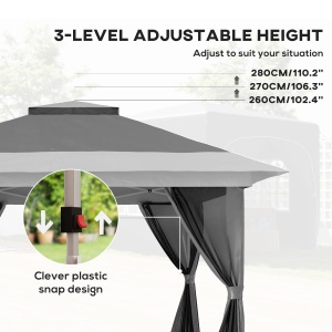 Pavilion Pliabil cu Pereți din Plasă, Înălțime Reglabilă și Protecție UV, 356x356x280 cm, Gri - Img 5