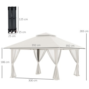 Pavilion Pliabil Pop-Up 4x4 m cu Înălțime Reglabilă pe 3 Niveluri, Pavilion Exterior cu Plasă de Țânțari, Saci de Nisip, Geantă de Transport, UV50+, pentru Grădină Camping Petreceri, Crem - Img 3