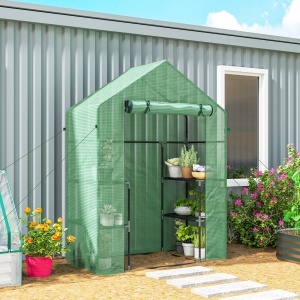 PE impermeabil și rezistent la UV Grădină seră pentru plante cu rafturi și accesorii de montare, 142x73x195cm, verde - Img 2