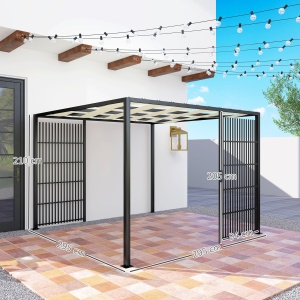 Pergolă cu Acoperiș Ondulat și Panouri Laterale pentru Intimitate, 3x3m, Negru - Img 3