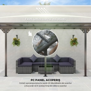 Pergola montata pentru gradina din policarbonat si aluminiu, montare reglabila, gri - Img 5