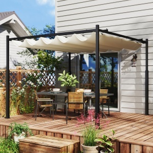 Pergola Pavilion 3×3 m cu Copertina Retractabila – Alb‑Crem - Img 2