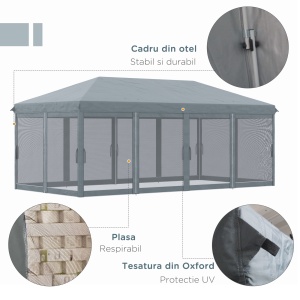 Pergola Pliabila cu 6 Plase de tantari, Pergola de Gradina cu Structura din Otel, 591x297 cm, Crem Alb - Img 4