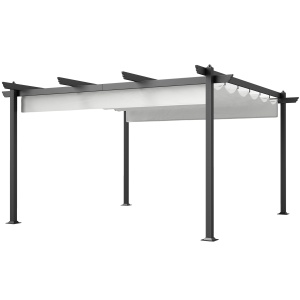 Pergolă Retractabilă cu Structură din Aluminiu, Copertină de Soare pentru Grădină sau Terasă, 390x390x223 cm, Alb - Img 1
