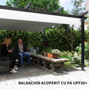 Pergolă Retractabilă cu Structură din Aluminiu, Copertină de Soare pentru Grădină sau Terasă, 390x390x223 cm, Alb - Img 6