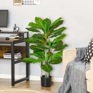 Plantă Artificială cu 33 de Frunze pentru Uz Interior și Exterior cu Ghiveci, Plantă Falsă în PEVA, PE și Ciment, 95 cm, Verde - Img 2