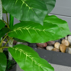 Plantă Artificială cu 33 de Frunze pentru Uz Interior și Exterior cu Ghiveci, Plantă Falsă în PEVA, PE și Ciment, 95 cm, Verde - Img 7