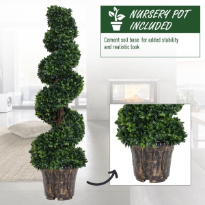 Plantă Artificială Decorativă Buxus în Spirală cu Ghiveci Inclus, Ф32x120 cm, Verde - Img 5