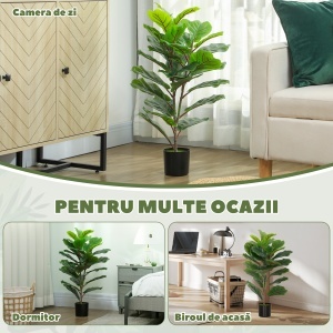 Plantă Artificială Ficus Lyrata Înaltă de 80 cm, Decorativă pentru Interior cu Ghiveci, Verde - Img 5