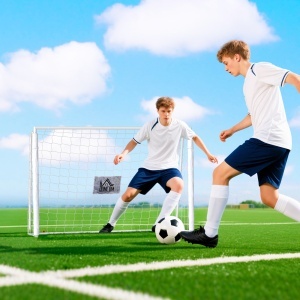 Poartă de Fotbal pentru Adulți și Copii de Grădină cu Țintă Centrală și Stâlpi, 186x62x123 cm, Alb - Img 2