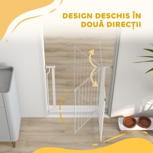 Poartă de Siguranță Largă pentru Câini, cu Ușă sub Presiune, pentru Uși, Holuri, Scări - Alb - Img 8