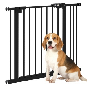 Poartă de Siguranță pentru Câini cu 2 Extensii, Lățime Reglabilă și Închidere Automată, 74-87x77 cm, Negru - Img 1