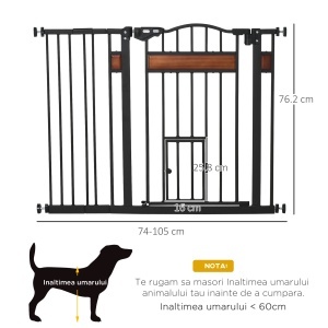 Poartă de Siguranță pentru Câini cu Închidere Automată 74-105x76.2 cm Neagră - Img 3