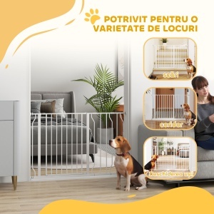 Poartă de Siguranță pentru Câini din Oțel și ABS, Poartă Extensibilă pentru Câini pentru Scări și Uși, 75-115 cm, Alb - Img 7