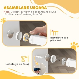 Poartă pentru Câini, Barieră Largă pentru Scări cu Ușă, 76x75-95 cm, Alb - Img 6