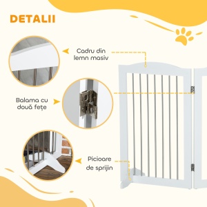 Poartă Pliabilă pentru Câini cu 3 Panouri din MDF și Oțel Alb - Img 6
