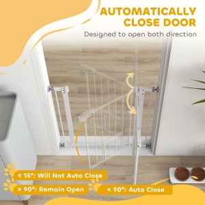 Poartă Reglabilă pentru Câini cu Ușă și Montare prin Presiune, Barieră cu Închidere Automată, 74-80x76.2 cm, Alb - Img 4