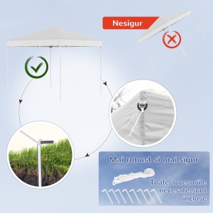 Pop Up Foisor 2,45 x 2,45 m rezistent la apa cu franghii si cuie de otel si tesatura Oxford alba - Img 6
