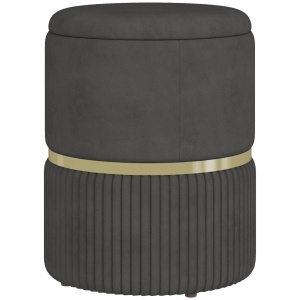 Puf rotund, Taburet tapitat cu spatiu de depozitare, Gri