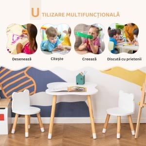 Qaba Set Masa & Scaun Lemn Copii – Pentru Joaca, Desen & Activitati - Img 4