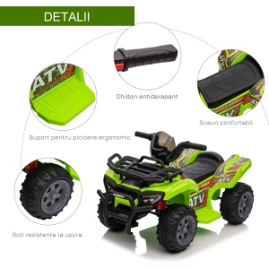 Quad Electric pentru Copii Baterie 6V Faruri Functionale si Pedale Verde - Img 5