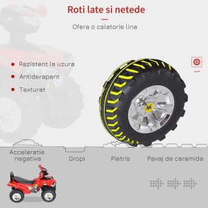 Quad Jucarie pentru Copii cu 4 Roti Claxon Muzica Lumini 60 × 38 × 42cm in PP Rosu - Img 5