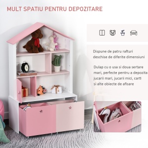 Raft Biblioteca Organizator Dulap cu Compartimente pentru copii roz - Img 6