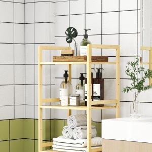 Raft de Depozitare pentru Baie cu 5 Niveluri, 43,5x31,5x142 cm, Lemn Natural - Img 9