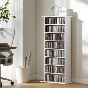 Raft pentru CD-uri cu 6 rafturi reglabile, capacitate de 360 CD-uri/185 DVD-uri, 58x24x124.5 cm, alb - Img 2