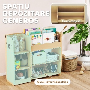 Raft pentru Jucării pentru Copii 3-8 Ani cu 7 Rafturi Deschise, Mobilier pentru Copii din MDF, 92x29x79 cm, Culoare Lemn - Img 4