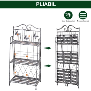 Rafturi pentru ghiveci cu 3 nivele pentru Gradina Balcon Intern, Gri Argintiu, 44 x 25 x96cm - Img 5