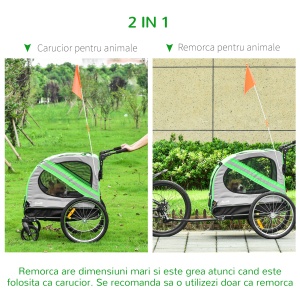 Remorca pentru bicicleta si carucior pentru caini, verde - Img 4