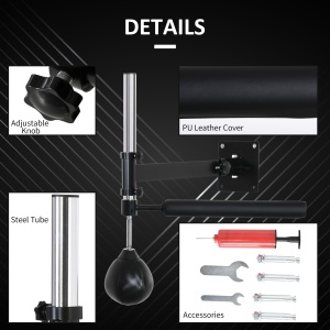Sac de Viteză de Perete pentru Box și MMA cu Înălțime Reglabilă cu Bară, Pera de Box din Oțel și PU, 79x72x20 cm, Negru - Img 7