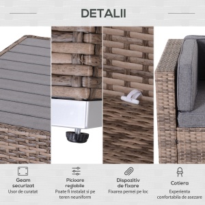 Salon de Gradina din Rattan din 7 Piese cu Masuta si Canapea Modulara cu Perne, Gri - Img 7